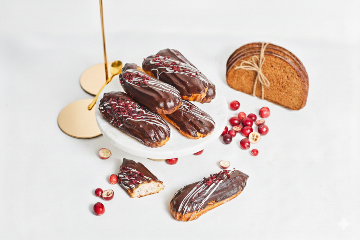 Eklērs ar rupjmaizes dzērveņu krēmu