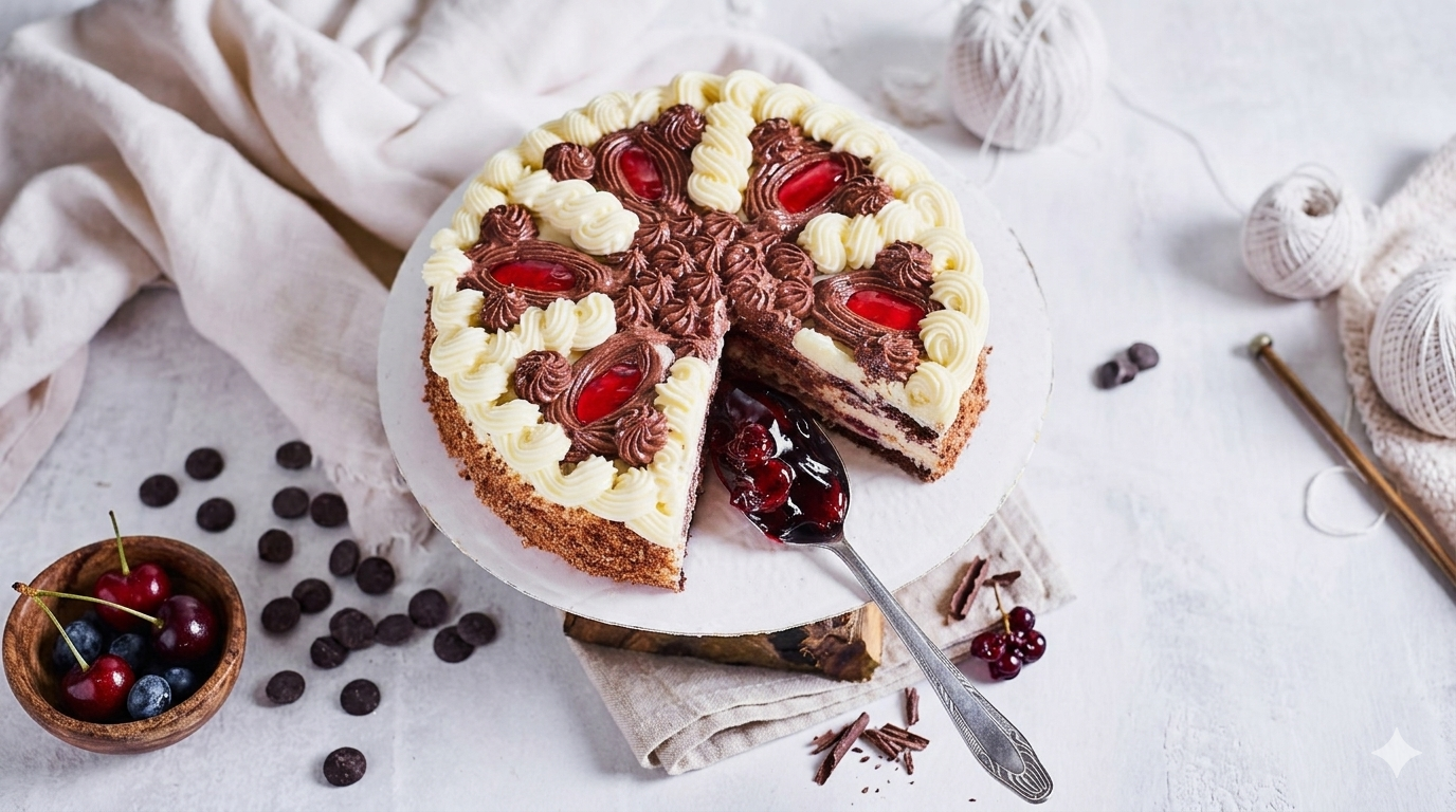 Mājas torte ar vārīto krēmu un ķiršiem (Nāc līdz!)