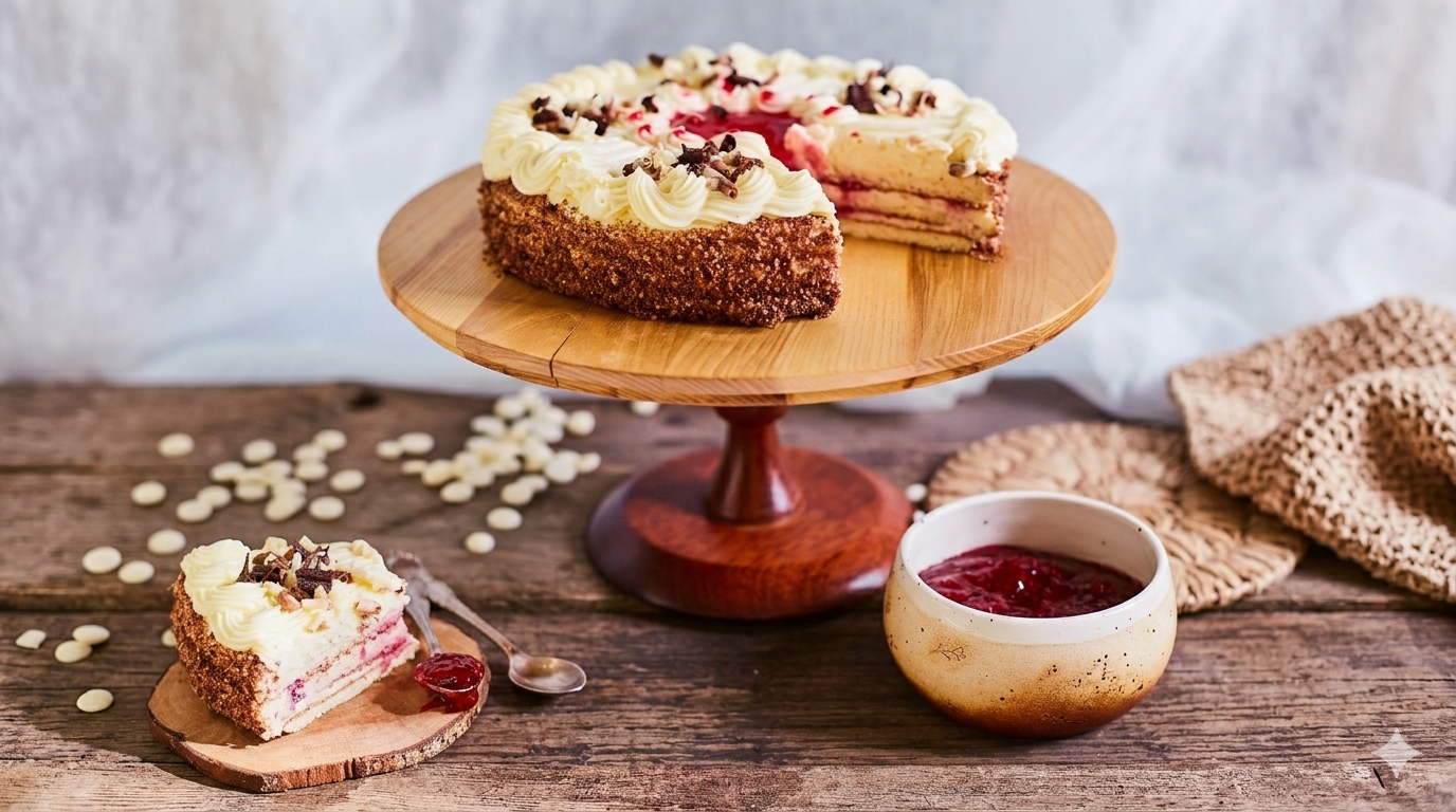 Mājas torte ar vārīto krēmu un svaigām avenēm (Ejam ciemos!)